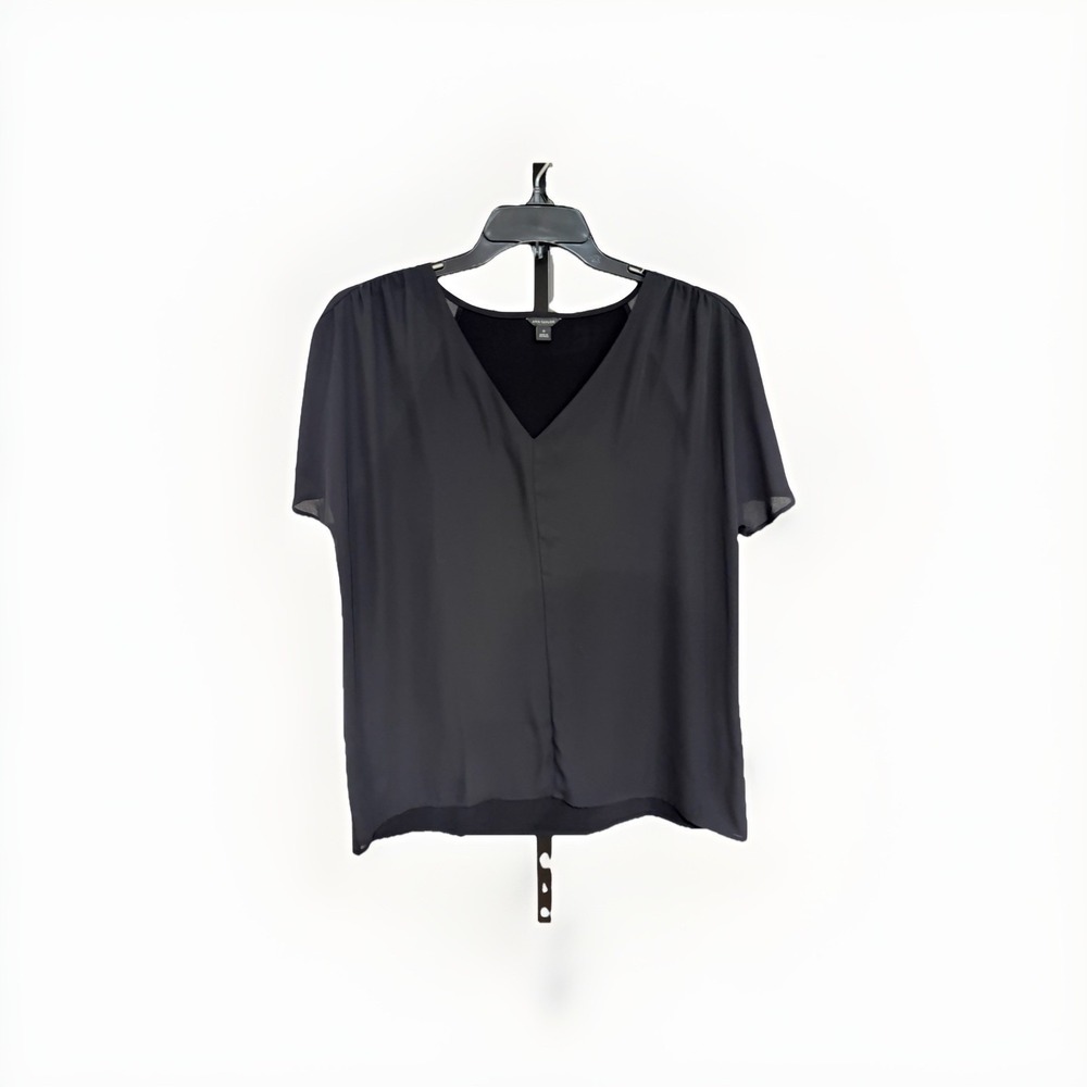 ann taylor womens blouse‎ shirt top BLACK STRETCH vneck loose MEDIUM EUC A14